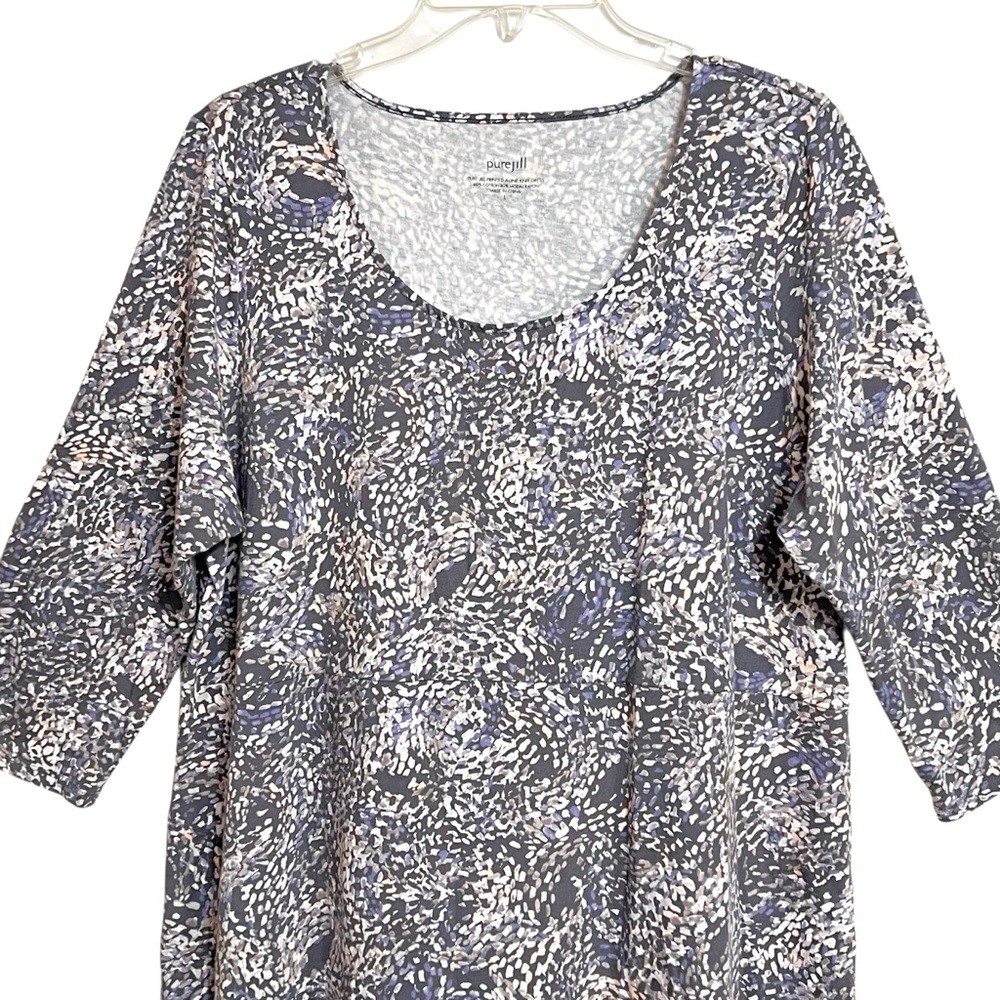 J. Jill Pure Jill Abstract Print A Line Knit Dress L Gray Stretch Normcore Comfy - Picture 2 of 8
